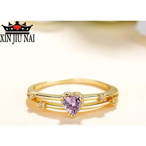 Fresh Zircon Diamond Student Glamour Ring Romantic Heart Shaped Purple Gemstone Jewelry Fashion Valentine Gift Elegant Girl Ring