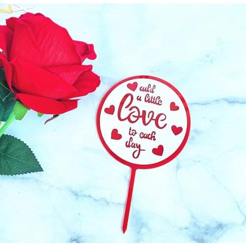 INS New Love Wedding Acrylic Cake Topper Heart Red Pink Circle Cupcake Topper For Wedding Valentines Day Party Cake Decorations