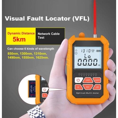 New 3 in 1 Visual Fault Locator Network Fiber Optic Cable Tester 5km Red Light Laser Pen LED Lighting Optical Power Meter