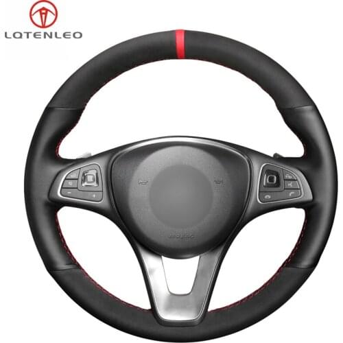 LQTENLEO Steering Wheel Cover Black Leather Suede for Mercedes Benz C180 C200 C300 B200 E200 E300 CLS260 CLS300 GLC260 GLC300