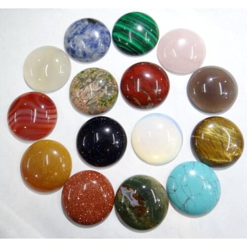 Wholesale 12pcs 30mm natural tiger eyes stone agates crystal round cabochon beads for jewelry Accessories making Ring necklace