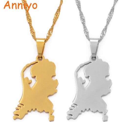 Anniyo Nederlanden Map Stainless Steel Pendant Necklaces for Women Girls Gold Color Dutch Jewelry Netherlands Maps Gift #110021