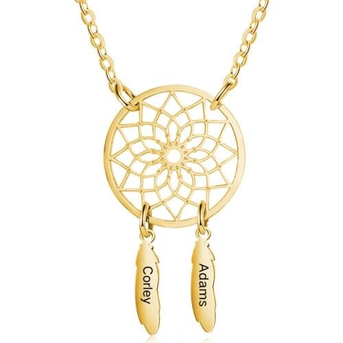 Personalized Dream Catcher Necklaces Custom Name Feather Pendant Necklace for Women Jewelry Gift