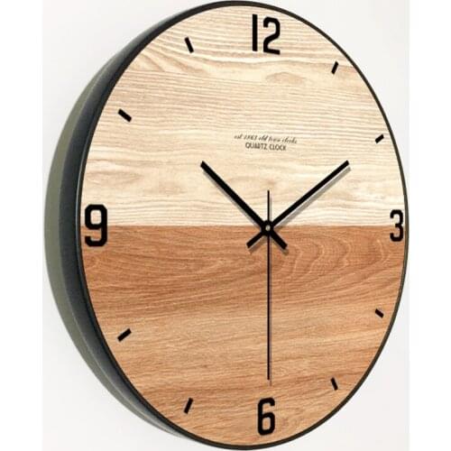 Simple Wood Grain Wall Clock Mute Living Room Creative Bedroom Clock Nordic Home Clock Wall Watch