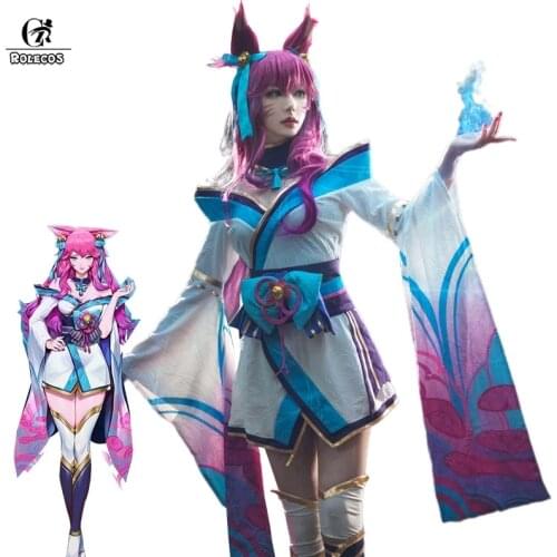 ROLECOS LOL Spirit Blossom Ahri Cosplay Costume Ahri Cosplay Wig Game LOL Ahri Costume Women Kimono Hanfu Full Set Chinese Dress