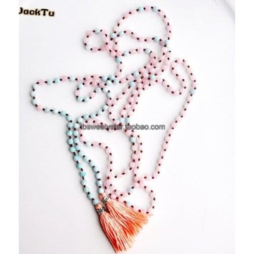 Pink beads amazonite long fashion necklace for woman