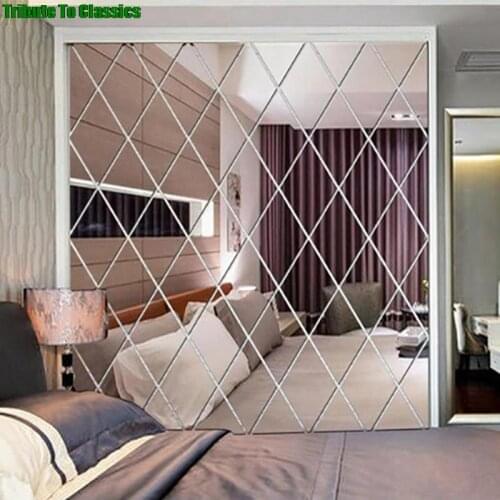Self Adhesive Diamond Spliced Mirror Stickers Removable Acrylic Mirror Sheets Wall Decals For Home Art Room Bedroom Background