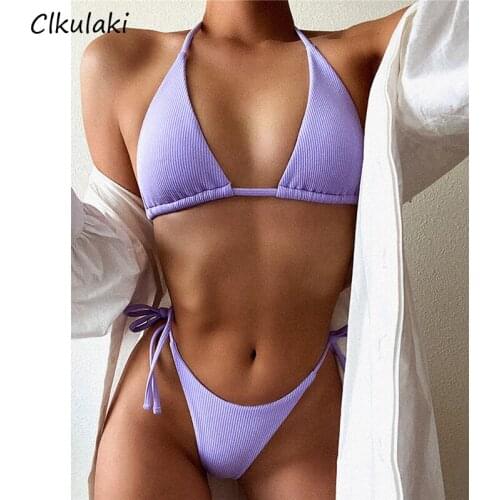 Sexy Brazilian Thong Bikini Mujer Swimwear Women 2021 Bandage Solid Swimsuit Micro Bikini Set Summer Beachwear Swim Suit Straps