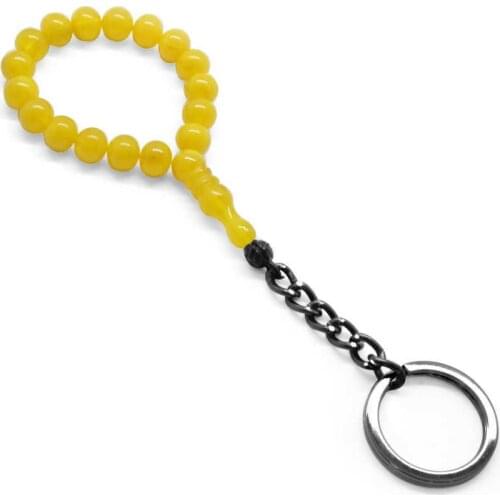 Tesbihane Yellow Amber Squeezing-Steel Kombinli Rosary Keychain
