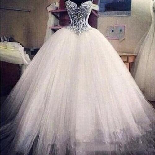 Tulle Princess Bridal Gown Sparkly Tulle Puffy Skirt Corset Wedding Dress With Beading Sweetheart robe de mariee bustier