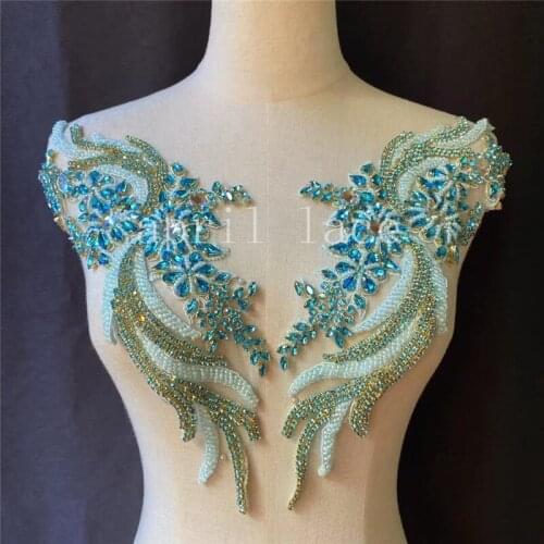 2021 Stock Mia081# Blue Color Hand Made Stone Beads Chest Flower Tulle Accessory For Saw Wedding Bridal Dress Fashion Designer