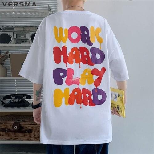 VERSMA Korean Ulzzang Colorful Graffiti Letter Print T-shirt Men Hip Hop Streetwear Vintage Short Sleeve Tshirt Men Dropshipping