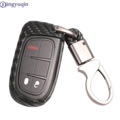 Jingyuqin Carbon Silicone Car Key Case For Dodge Journey Charger for Jeep Renegade Grand Cherokee for Chrysler 200 300