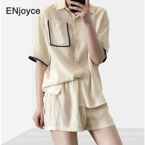 Women Korean Rayon Satin Short Sleeve Shirt Tee Tops and Shorts Two Pieces Sets Domestic Leisure Wear Pajamas Suits Set Summer