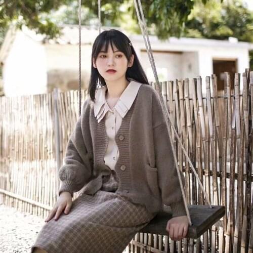 2021 Winter Solid Women Knitted Cardigan Warm Soft Tops Lady Korean Fashion Long Sleeve V-neck Pocket Jumper Coat