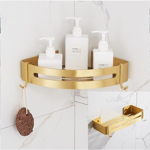 Gold Corner Shelf Wall Mounted Bathroom Shelf Brushed Aluminum Bath Shower Rack Bath Shampoo Holder Corner shelf