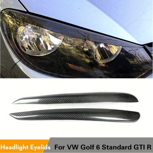 2PCS/set Carbon Fiber Front Headlight Covers Eyelids Eyebrows For VW Golf 6 VI MK6 GTI R20 2010 - 2013 Head Lamp trim strips