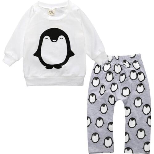 2020 Babys Sets Long Sleeve Two Piece Cotton Kids Baby Clothing Doll Cartoon Little Penguin Clothes Newborn Infant Set