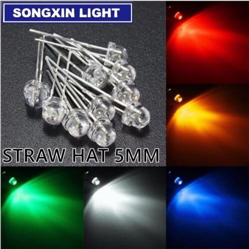 2500 pcs/lot 5mm straw hat led diode 500 pcs each yellow red blue green white (4.8mm) leds Light Emitting Diodes mix color kit