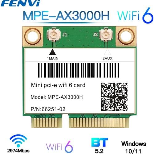Mini PCI-E WiFi6 MPE-AX3000H Adapter Wireless 2974Mbps Bluetooth 5.0 Wifi Card 802.11ax 160Mhz 2.4G/5G Wlan Ethernet Dongle