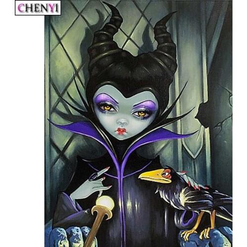 CHENYI Diamond Embroidery 5D Diamond Painting Cartoon Witch Full Square Needlework Mosaic Rhinestone Hallowmas Decoration Gift
