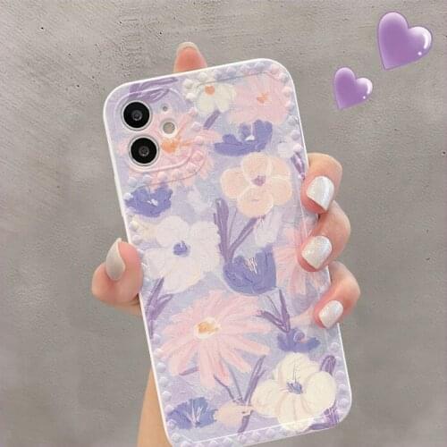 Luxury Fashion Purple Flowers Daisy Phone Case For iPhone 12 Pro Max 11 X XS XR 7 8 Plus SE 2020 Soft Silicone Shockproof Cover