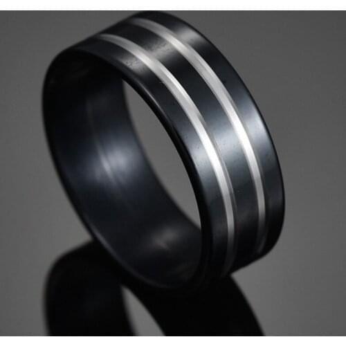 Mens Ring Stainless Steel Black Anti-allergy Smooth Simple 2 Row Mid Wedding Couples Rings Jewelry for Men Dropshipping