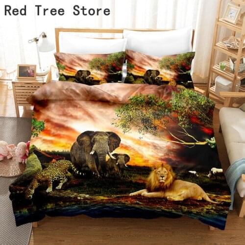 Lion Leopard Elephant Home Textile Animal Zoo Bedding Set Duvet Cover Pillowcases Twin Full Queen King Size Bedroom Decoration