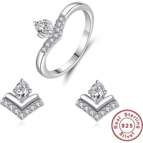 Elegant 925 Sterling SilverClassic Wish Ring Earrings & Ring Jewelry Sets for Women Silver Jewelry Christmas Gift