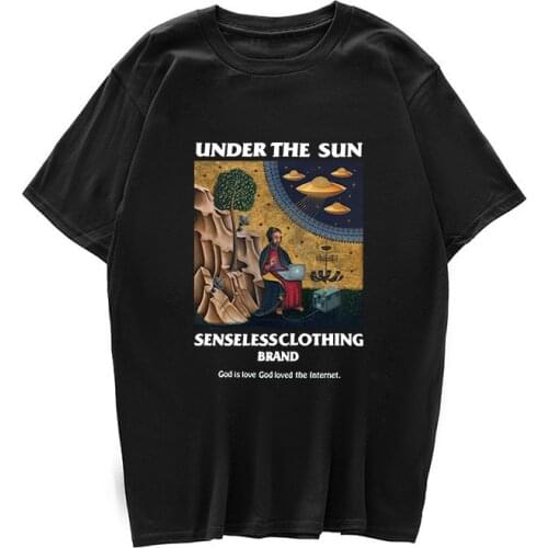 Funny Jesus alien UFO print short-sleeved T-shirt hip-hop casual streetwear T-shirt male hipster 2020 summer 100% cotton top tee