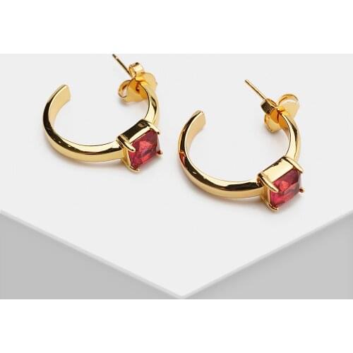 G34 Amorita boutique Trendy Red Black White Square Zircon Geometric Summer Hoop Earrings For Women Girl Party Gift