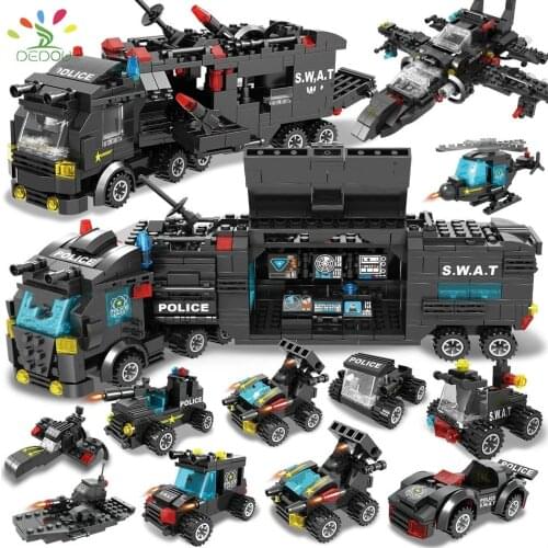 SWAT Police Station Truck Machine Building Blocks City Helicopter Car Special Forces Figures Bricks Educational Toys