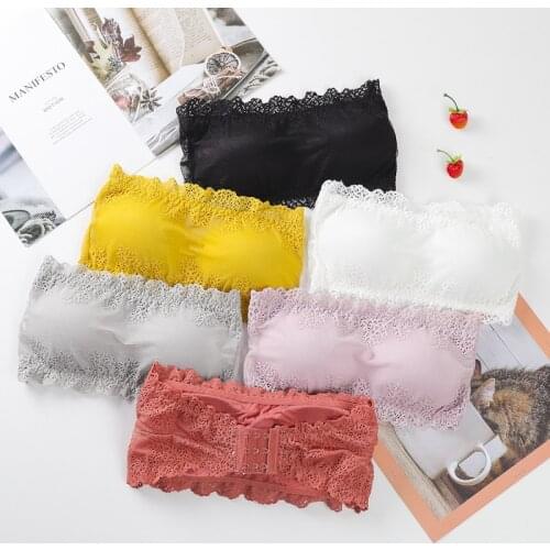 Women Invisible Bra Strapless Tube Top Sexy Lingerie Push Up lace Bralette Crop Tops Sleeveless Camis Bandeau Top