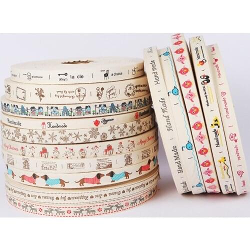 Cartoon Printing Polyester-Cotton Ribbon DIY Wedding Christmas New Year Holiday Gift Wrapping Webbing 5 Yards TJ1405