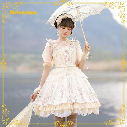 Melonshow New Arrival Japanese Sweet Lolita Jsk Dress Princess Daily Tea Party Vintage Lace Bowknot Victorian Dress kawaii Girls