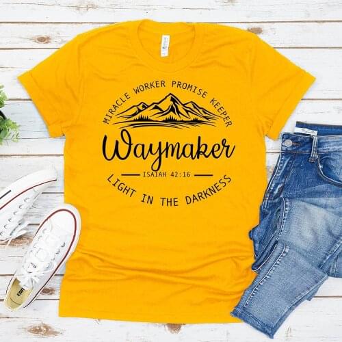 Waymaker Faith Religion Women Fashion Motivational Shirt Pure Cotton T Shirt Christian Mountains Calling Tees Jesus Yellow Tops