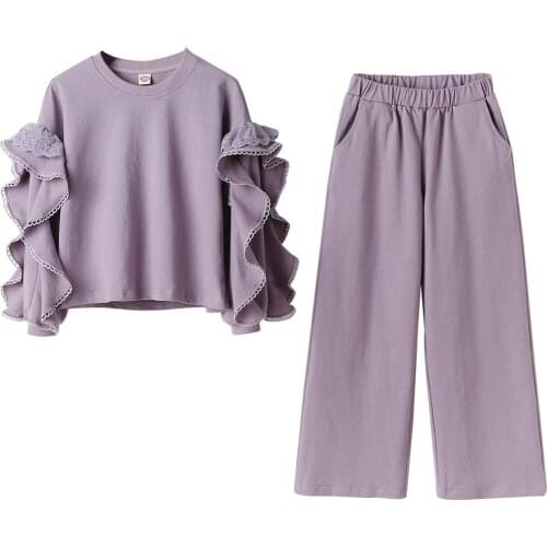 Fashion suit 2021 childrens clothing girl wide-leg pants + long-sleeved top two-piece kids casual wear baby toddler folds set
