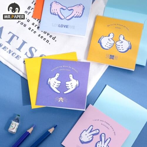 Mr.paper 4 Designs 8 Pcs/set Cartoon Style Square Greeting Card Series Cute Greeting Cards Hand Account DIY Gift Material
