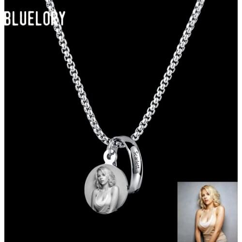 Bluelory Custom Engrave Photo Name Necklaces For Women Men Never Fade Stainless Steel Customized Jewelry
