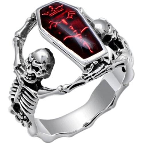 Vintage Mens Stainless Steel Rings Ghost Skeleton Skull Ring Gothic Punk Rock Biker Jewelry Accessories Size 6-14