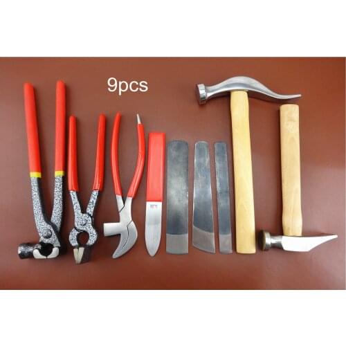 9pcs Leather Craft Shoemaker Cobbler Multi Hammer Pliers All Purpose Cutter Knife Tool Set - Punch Chisel Edger Creaser Groover