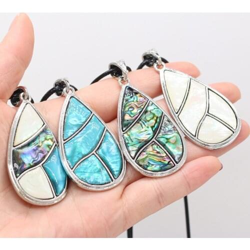 Natural Shell Blue Abalone Shell Mother of Pearl Shell Pendant Wax Thread Necklace for Women Jewelry Gift 30x53mm Length 55cm