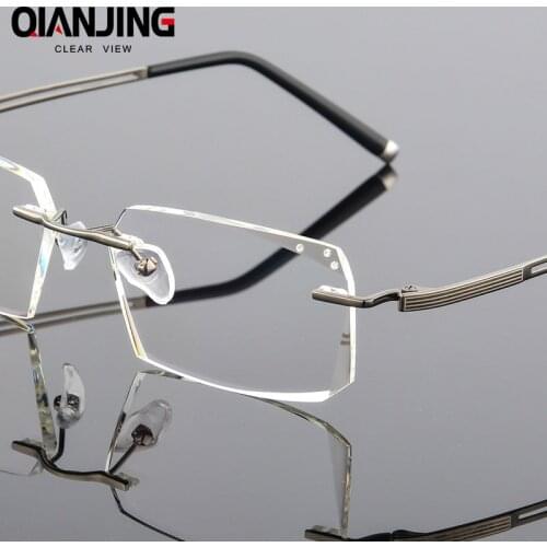 2018 QJ Titanium Eyeglasses Rimless Men Luxury Diamonds Design High Clear Lenses Myopia Glasses Computer Ladies Reading Glasses