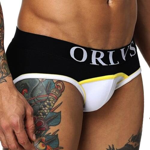 ORLVS Brand 50PC/LOT Wholesale Sexy Gay Briefs Men Underwear Cotton Male Panties Breathable Quick Dry Comfortable Underpants