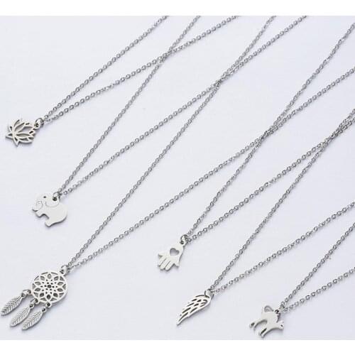 Stainless Steel Necklace For Women Man Butterfly Elephant Lotus Dream Catcher Choker Pendant Necklace Engagement Jewelry Gift