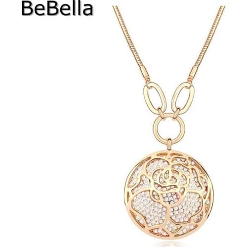 Rose shape pendant necklace crystal long necklace made with Genuine Czech Crystal,3 colors for girls Christmas gift