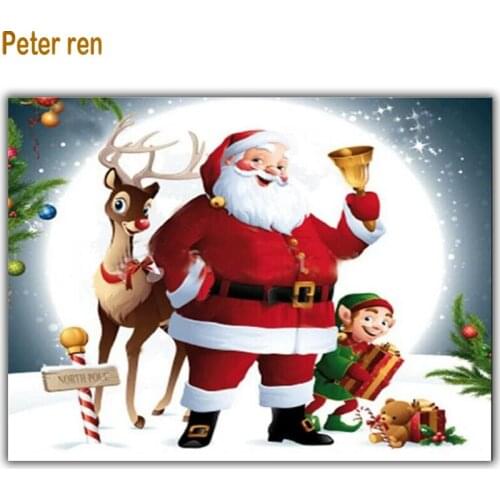 Peter ren Diy Diamond painting cross stitch portrait Square\Round mosaic Rhinestones Full embroidery Christmas old man bell deer
