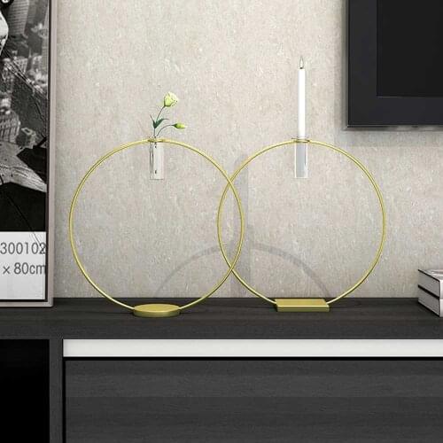 Candlestick Candle Holder Home Decoration Wedding Centerpiece Nordic Table Center Art Metal Geometric Gift Round Dry Flower Vase