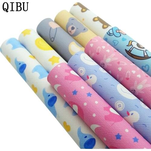 QIBU Faux Leather Sheets Cute Cartoon Animals Printed PU Leather A4 Bow Fabric DIY Handbag Hair Bow Materials Synthetic Leather