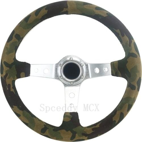 Car Suede Steering Wheel Deep Corn Drifting 14 Inch 350mm Car Steering Wheel With Horn Button 6-Hole Green OM20S0501